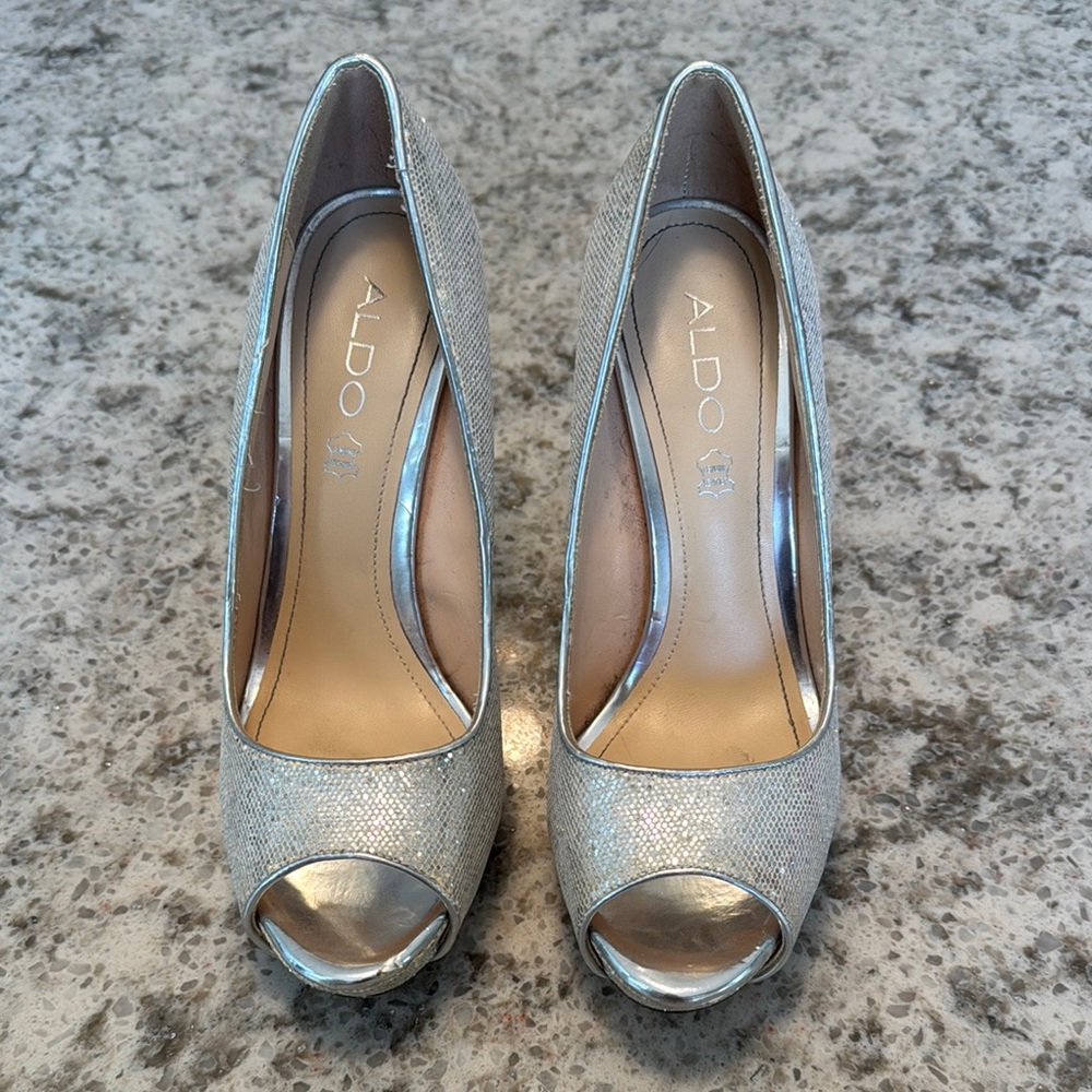 ALDO Silver Peep Toe Heels for Women